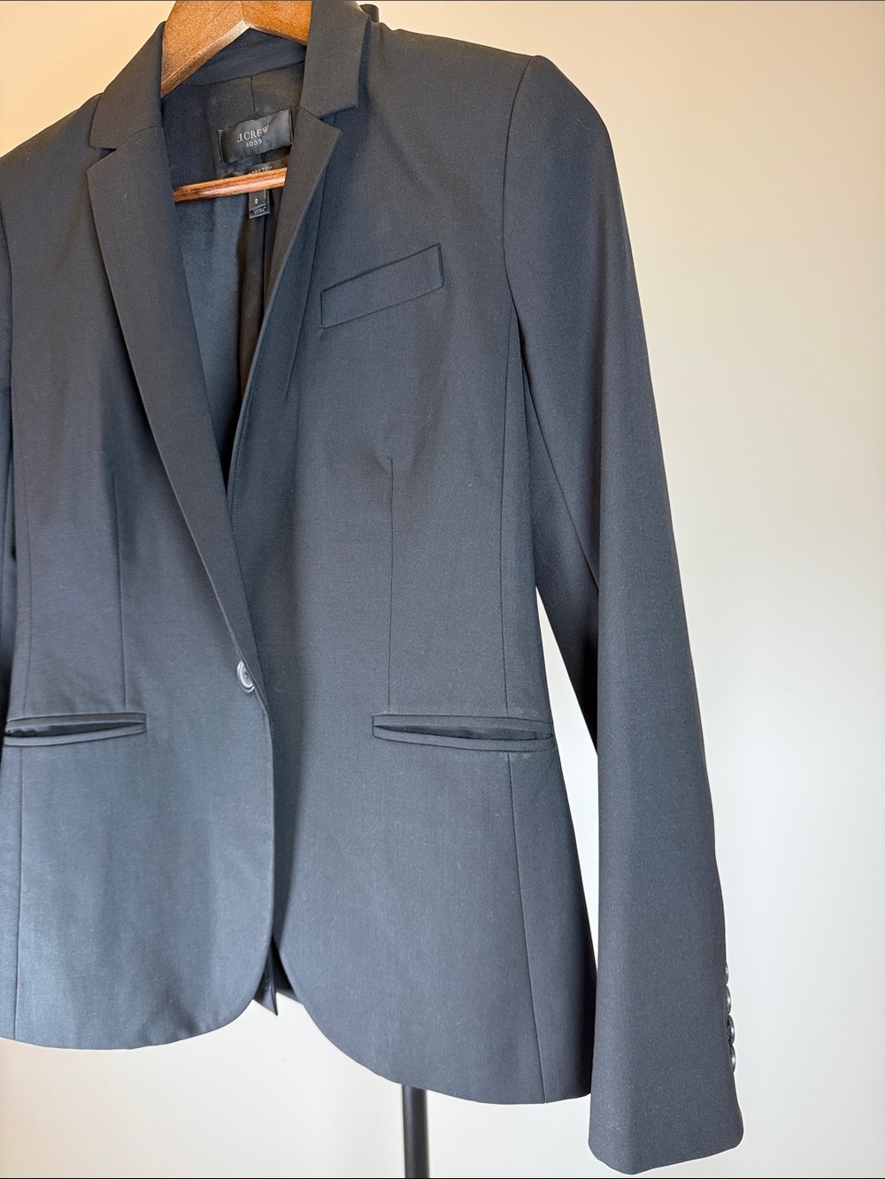 J.Crew Black 1035 One-Button Bi-Stretch Wool Blazer Suit Jacket | Size 2 - Picture 3 of 11